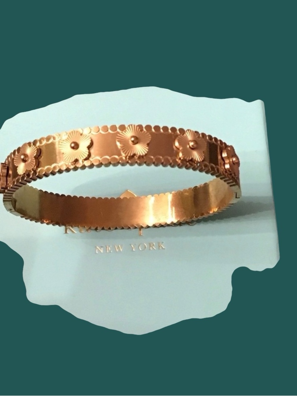 Gold Floral Accent Bangle Bracelet -